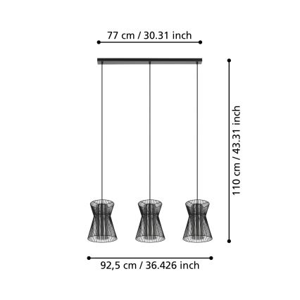 Eglo - Πολύφωτο κρεμαστό 3xE27/40W/230V μαύρο