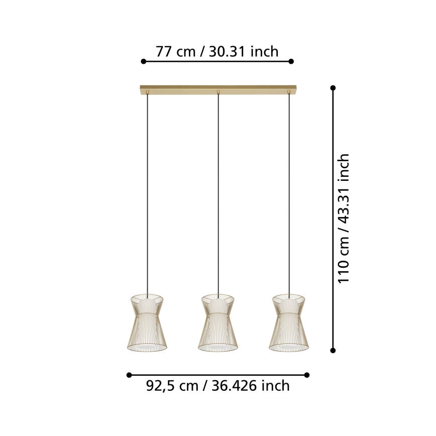 Eglo - Πολύφωτο κρεμαστό ράγα 3xE27/40W/230V χρυσό