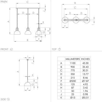 Eglo - Πολύφωτο κρεμαστό 3xE27/40W/230V μαύρο