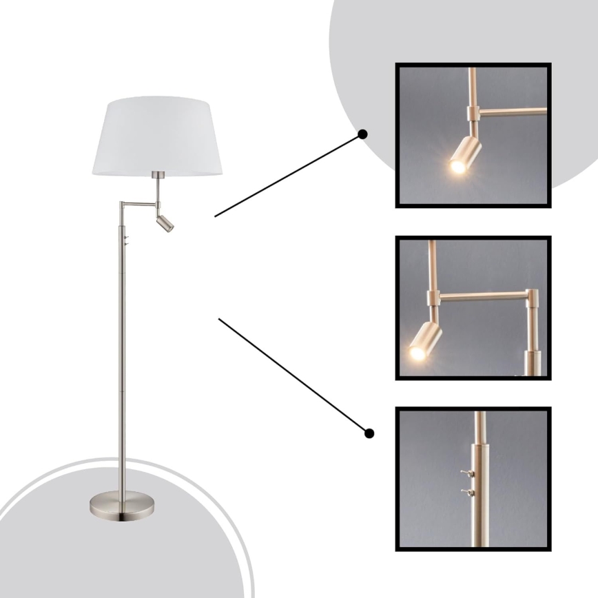 Eglo/Edi Φωτισμός - Επιδαπέδια λάμπα LED SANTANDER 1xE27/11W/230V + LED/2,3W ματ χρώμιο