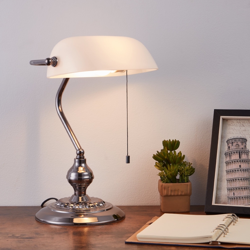 Eglo - Eπιτραπέζιο φωτιστικό 1xE27/60W/230V λευκό/γυαλιστερό χρώμιο