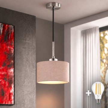 Eglo - Κρεμαστό φωτιστικό LED με καλώδιο TUNJA 1xE27/60W/230V Ø 20 cm μπεζ/μαύρο