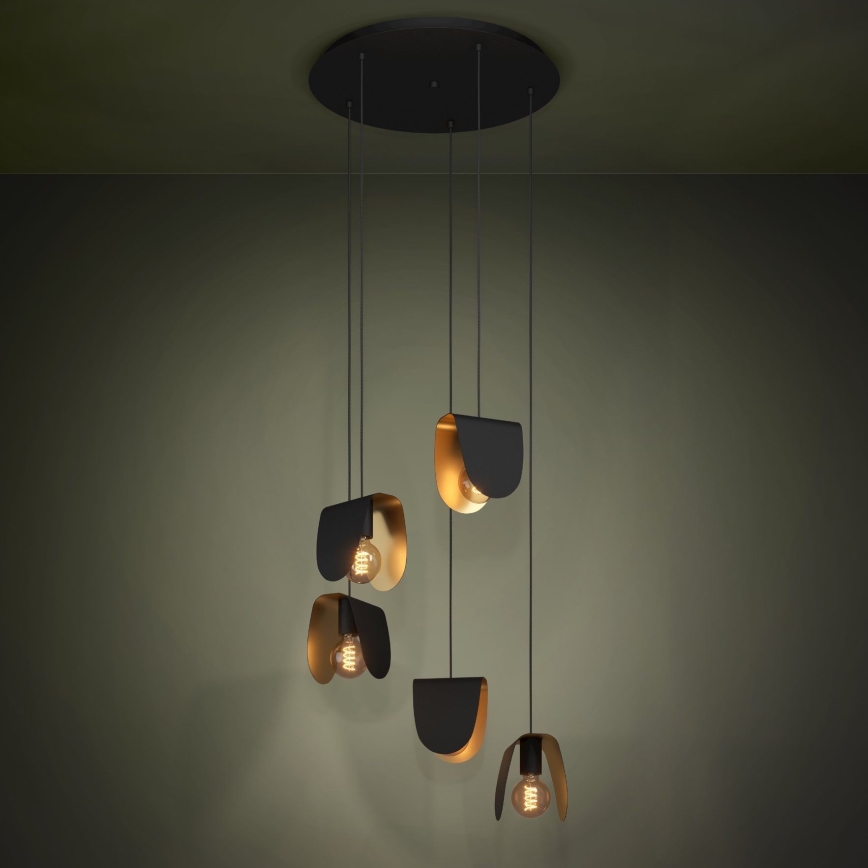 Eglo - Κρεμαστό φωτιστικό οροφής 5xE27/40W/230V μαύρο/χρυσό