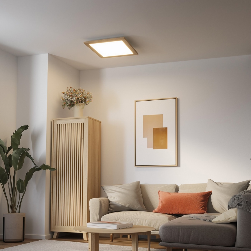 Eglo - LED RGB ρυθμιζόμενο επιφανειακό πάνελ SALOBRENA-C WOOD LED/40W/230V 2700-6500K 49,5x49,5 cm καφέ + τηλεχειριστήριο