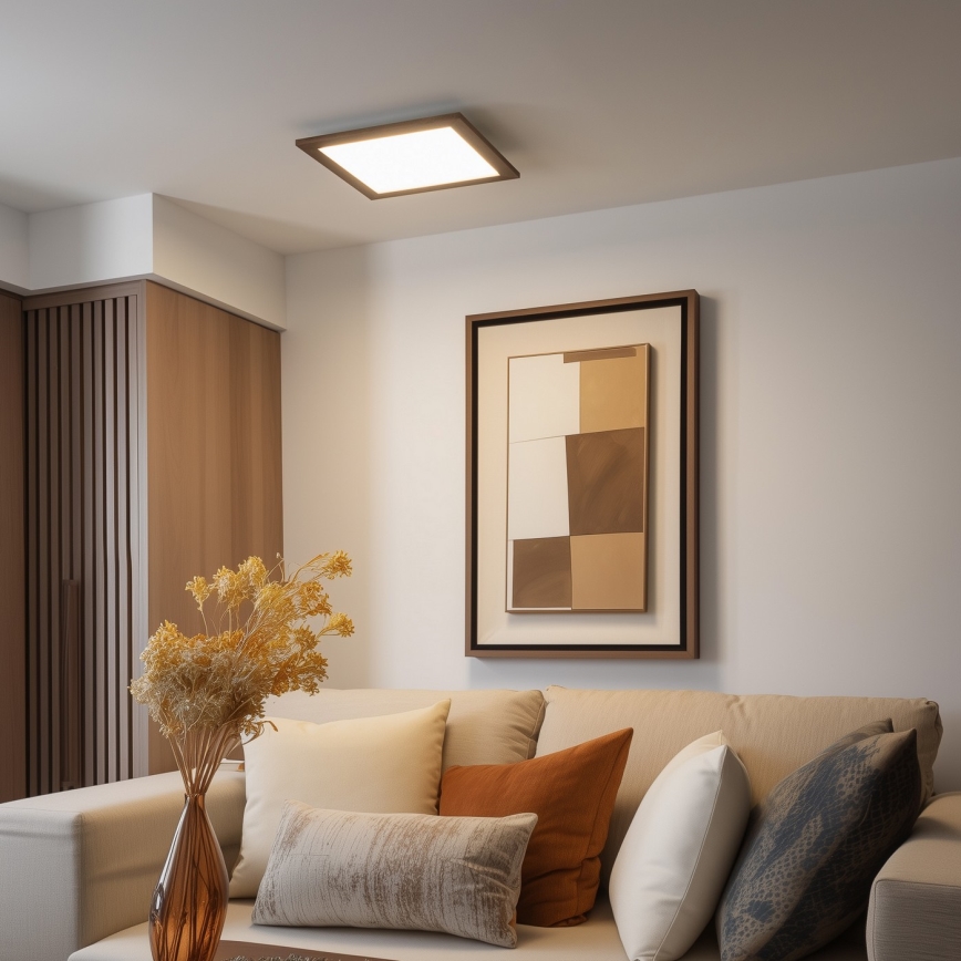 Eglo - LED RGBW Ρυθμιζόμενο φωτιστικό οροφής SALOBRENA-C WOOD LED/21W/230V 2700-6500K 49,5x49,5 εκ. καφέ + τηλεχειριστήριο