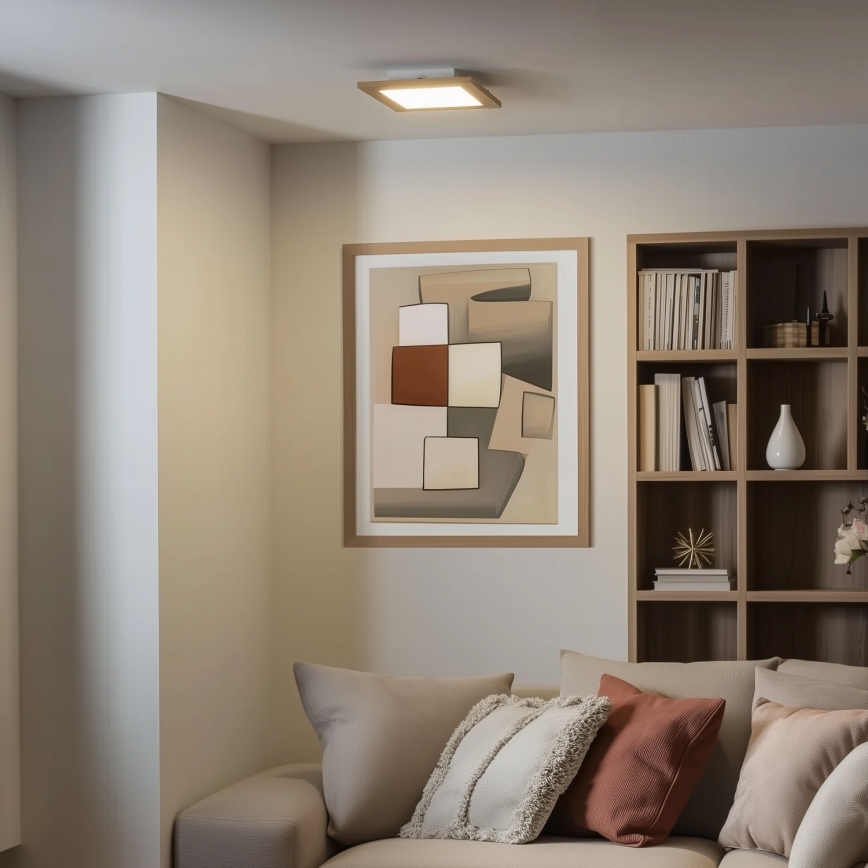 Eglo - LED RGBW Ρυθμιζόμενο επιφανειακό πάνελ SALOBRENA-C WOOD LED/16W/230V 2700-6500K 34x34 cm καφέ + τηλεχειριστήριο