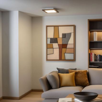 Eglo - LED RGBW Ρυθμιζόμενο επιφανειακό πάνελ SALOBRENA-C WOOD LED/16W/230V 2700-6500K 34x34 cm καφέ + τηλεχειριστήριο