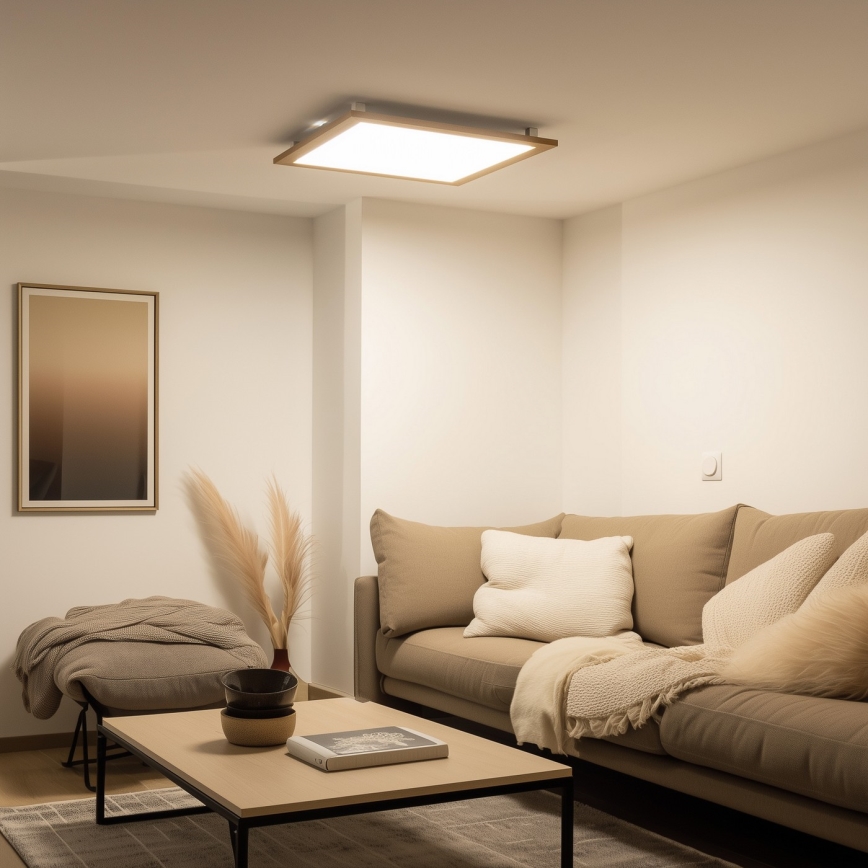 Eglo - LED RGBW Ρυθμιζόμενο φωτιστικό οροφής SALOBRENA-C WOOD LED/34W/230V 2700-6500K 64x64 cm καφέ + τηλεχειριστήριο