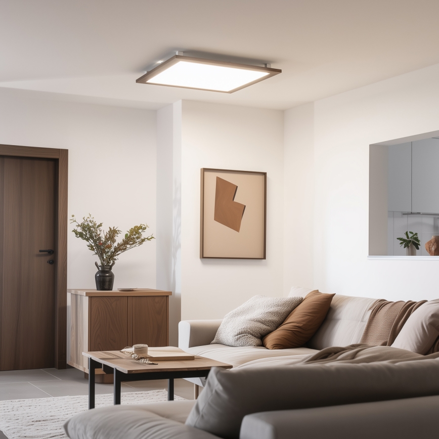 Eglo - LED RGBW Ρυθμιζόμενο φωτιστικό οροφής SALOBRENA-C WOOD LED/34W/230V 2700-6500K 64x64 εκ. σκούρο καφέ + τηλεχειριστήριο