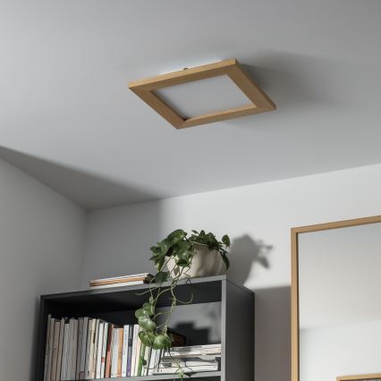 Eglo - LED RGBW Πλαφονιέρα οροφής ντιμαριζόμενη SALOBRENA-C WOOD LED/16W/230V 2700-6500K 34x34 cm καφέ + τηλεχειριστήριο
