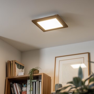 Eglo - LED RGBW Πλαφονιέρα οροφής ντιμαριζόμενη SALOBRENA-C WOOD LED/16W/230V 2700-6500K 34x34 cm καφέ + τηλεχειριστήριο
