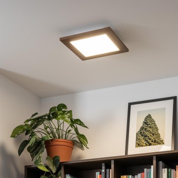 Eglo - LED RGBW Πλαφονιέρα οροφής ντιμαριζόμενη SALOBRENA-C WOOD LED/16W/230V 2700-6500K 34x34 cm σκούρο καφέ + τηλεχειριστήριο