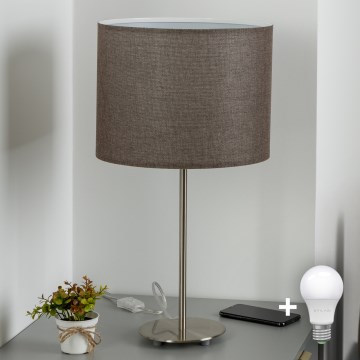 Eglo - LED Επιτραπέζιο φωτιστικό TUNJA 1xE27/60W/230V 38,5 cm ματ χρώμιο/καφέ