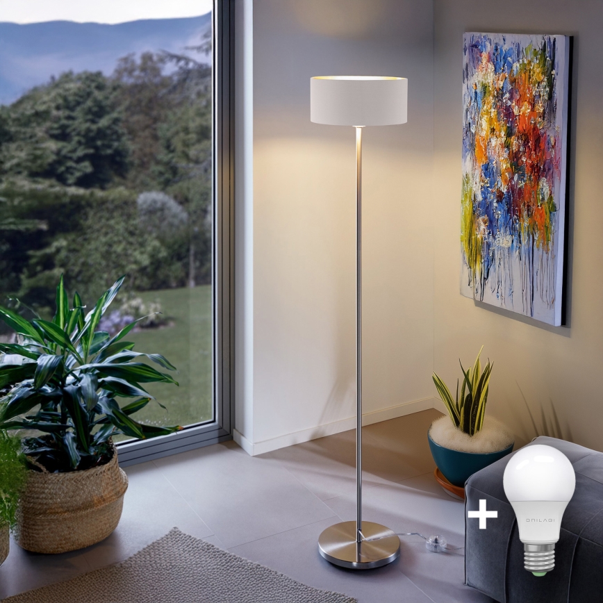 Eglo - LED  Επιδαπέδιο φωτιστικό TUNJA 1xE27/60W/230V ματ χρώμιο/λευκό