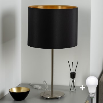Eglo - LED Επιτραπέζιο φωτιστικό TUNJA 1xE27/60W/230V 38,5 εκ. ματ χρώμιο/μαύρο