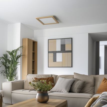 Eglo - LED Πλαφονιέρα οροφής ντιμαριζόμενη POZZALLO WOOD LED/21W/230V 2700-6500K 49,5x49,5 cm καφέ + τηλεχειριστήριο
