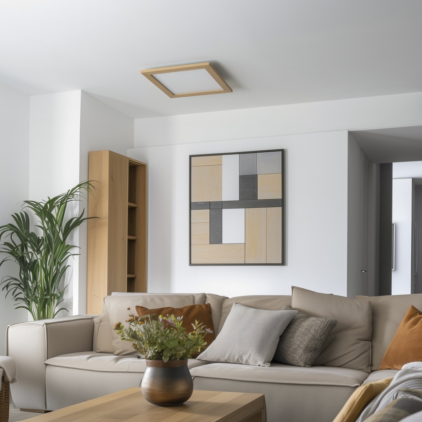 Eglo - LED Πλαφονιέρα οροφής ντιμαριζόμενη POZZALLO WOOD LED/21W/230V 2700-6500K 49,5x49,5 cm καφέ + τηλεχειριστήριο