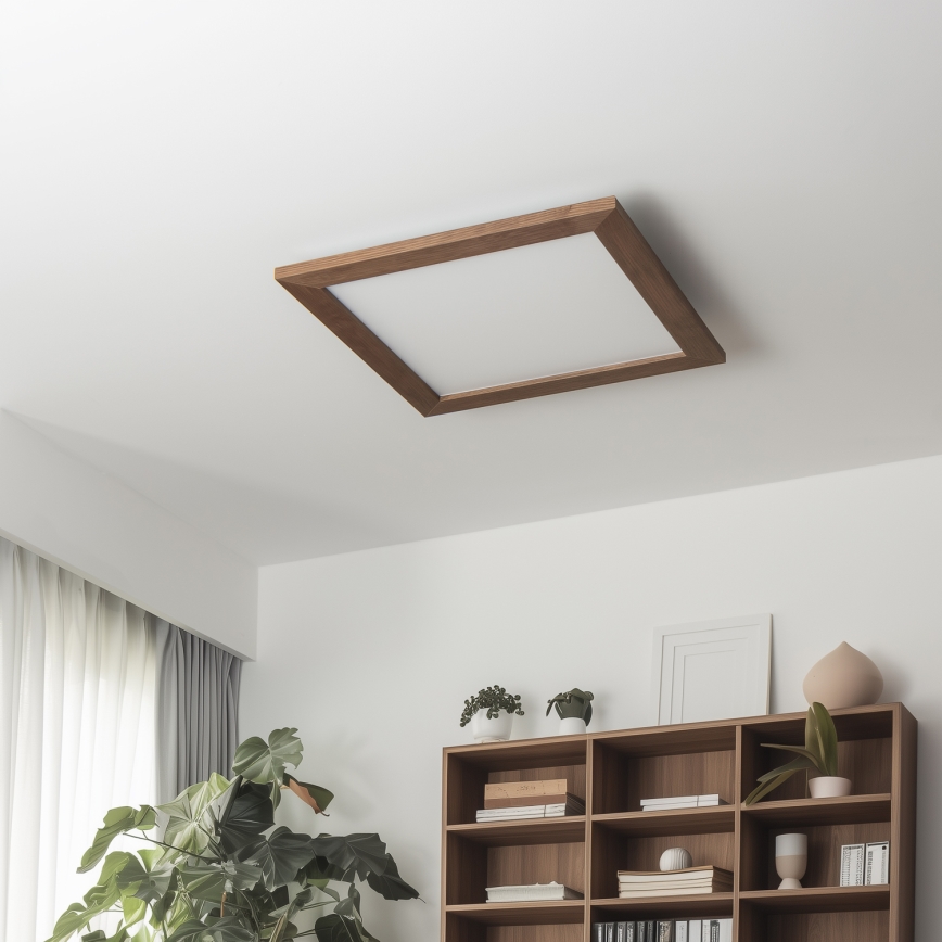 Eglo - LED Πλαφονιέρα οροφής ντιμαριζόμενη POZZALLO WOOD LED/21W/230V 2700-6500K 49,5x49,5 cm σκούρο καφέ + τηλεχειριστήριο