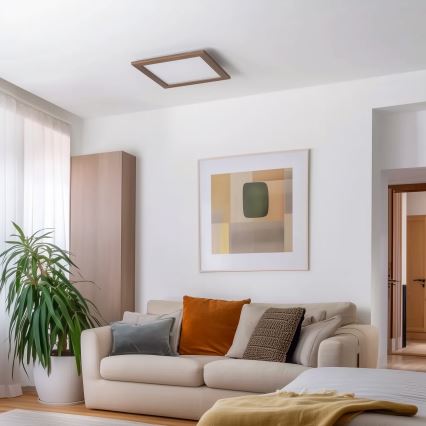 Eglo - LED Πλαφονιέρα οροφής ντιμαριζόμενη POZZALLO WOOD LED/21W/230V 2700-6500K 49,5x49,5 cm σκούρο καφέ + τηλεχειριστήριο