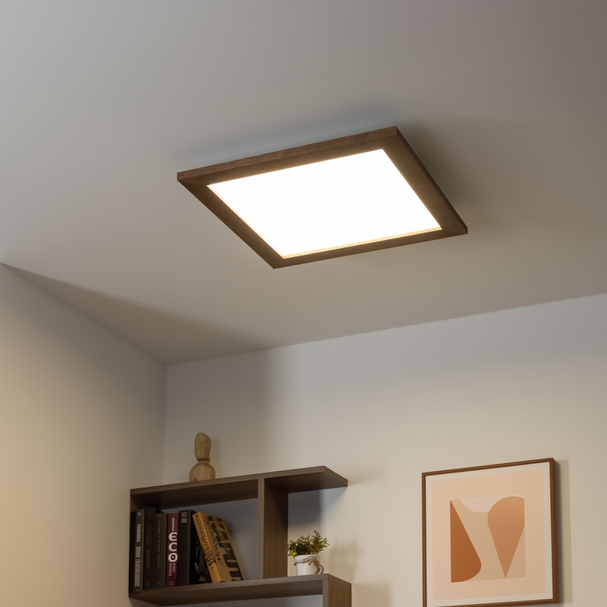 Eglo - LED Πλαφονιέρα οροφής ντιμαριζόμενη POZZALLO WOOD LED/21W/230V 2700-6500K 49,5x49,5 cm σκούρο καφέ + τηλεχειριστήριο