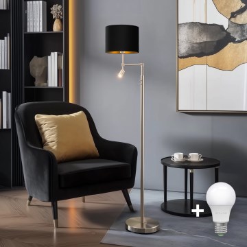 Eglo - Επιδαπέδια λάμπα LED TUNJA 1xE27/60W/230V + LED/2,1W διάμετρος 30 cm ματ χρώμιο/μαύρο