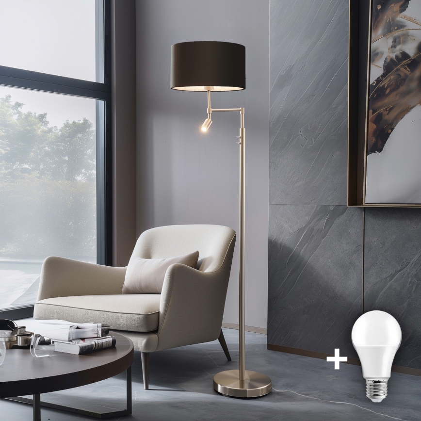 Eglo - Επιδαπέδια λάμπα LED TUNJA 1xE27/60W/230V + LED/2,1W διάμετρος 38 cm ματ χρώμιο/καφέ