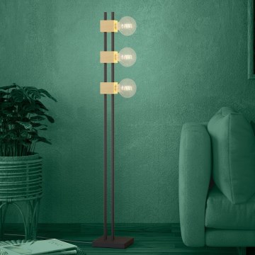 Eglo - Επιδαπέδιο φωτιστικό 3xE27/40W/230V μαύρο/καφέ