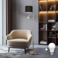 Eglo - Επιδαπέδια λάμπα LED TUNJA 1xE27/60W/230V + LED/2,1W διάμετρος 30 cm ματ χρώμιο/καφέ
