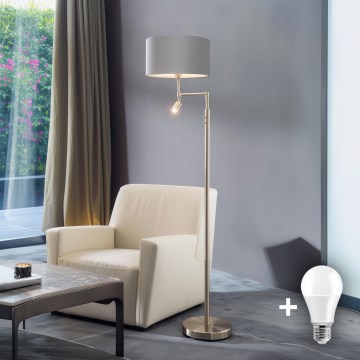 Eglo - Επιδαπέδια λάμπα LED TUNJA 1xE27/60W/230V + LED/2,1W διάμετρος 38 cm ματ χρώμιο/γκρι