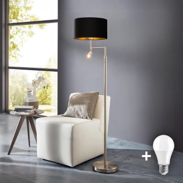 Eglo - Επιδαπέδια λάμπα LED TUNJA 1xE27/60W/230V + LED/2,1W διάμετρος 38 cm ματ χρώμιο/μαύρο