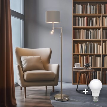 Eglo - Επιδαπέδια λάμπα LED TUNJA 1xE27/60W/230V + LED/2,1W διάμετρος 30 cm ματ χρώμιο/taupe