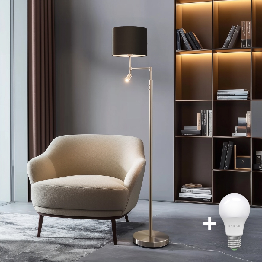 Eglo - Επιδαπέδια λάμπα LED TUNJA 1xE27/60W/230V + LED/2,1W διάμετρος 30 cm ματ χρώμιο/καφέ