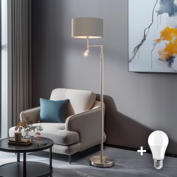 Eglo - Επιδαπέδια λάμπα LED TUNJA 1xE27/60W/230V + LED/2,1W διάμετρος 38 cm ματ χρώμιο/taupe