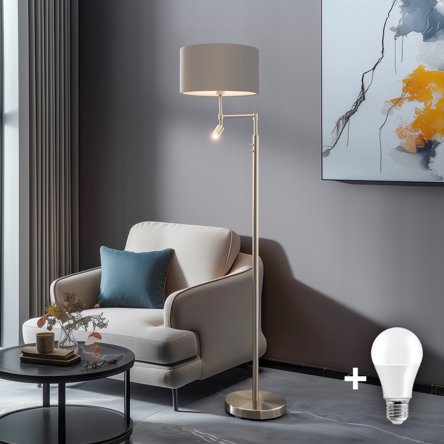 Eglo - Επιδαπέδια λάμπα LED TUNJA 1xE27/60W/230V + LED/2,1W διάμετρος 38 cm ματ χρώμιο/taupe