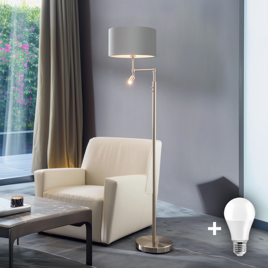 Eglo - Επιδαπέδια λάμπα LED TUNJA 1xE27/60W/230V + LED/2,1W διάμετρος 38 cm ματ χρώμιο/γκρι