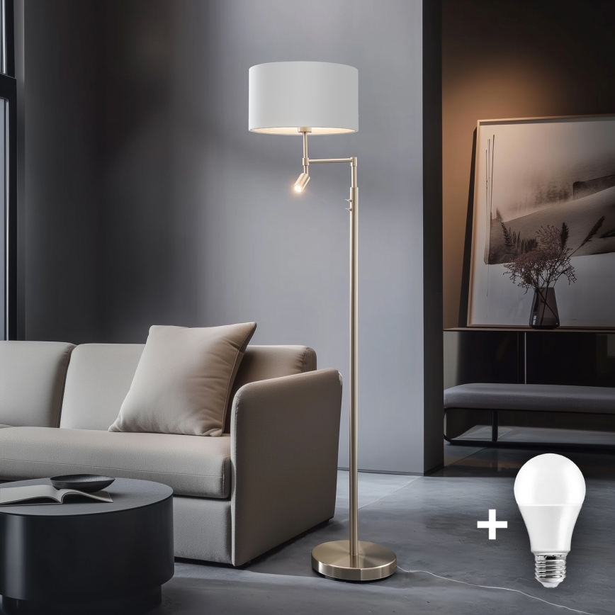 Eglo - Επιδαπέδια λάμπα LED TUNJA 1xE27/60W/230V + LED/2,1W διάμετρος 38 cm ματ χρώμιο/λευκό