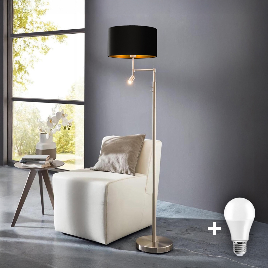 Eglo - Επιδαπέδια λάμπα LED TUNJA 1xE27/60W/230V + LED/2,1W διάμετρος 38 cm ματ χρώμιο/μαύρο