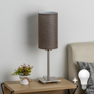 Eglo - Επιτραπέζιο φωτιστικό LED TUNJA 1xE27/60W/230V 26,5 cm ματ χρώμιο/καφέ