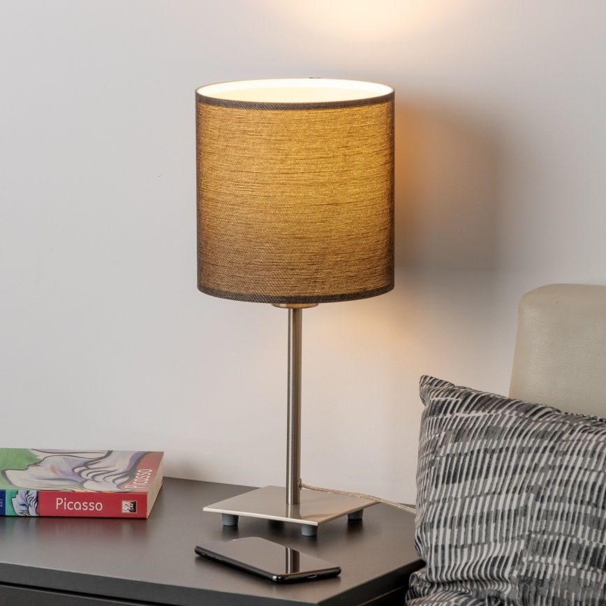 Eglo - Επιτραπέζιο φωτιστικό LED TUNJA 1xE27/60W/230V 26,5 cm ματ χρώμιο/καφέ