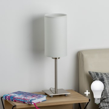 Eglo - Επιτραπέζιο φωτιστικό LED TUNJA 1xE27/60W/230V 26,5 cm ματ χρώμιο/λευκό