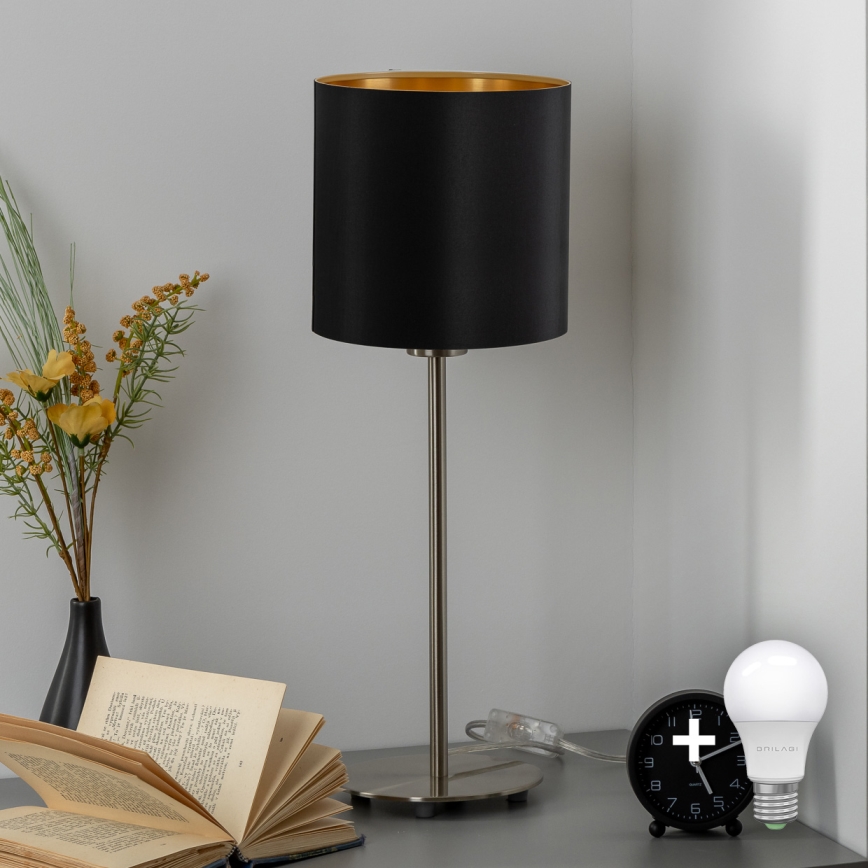 Eglo - Επιτραπέζιο φωτιστικό LED TUNJA 1xE27/60W/230V 38,5 cm ματ χρώμιο/μαύρο