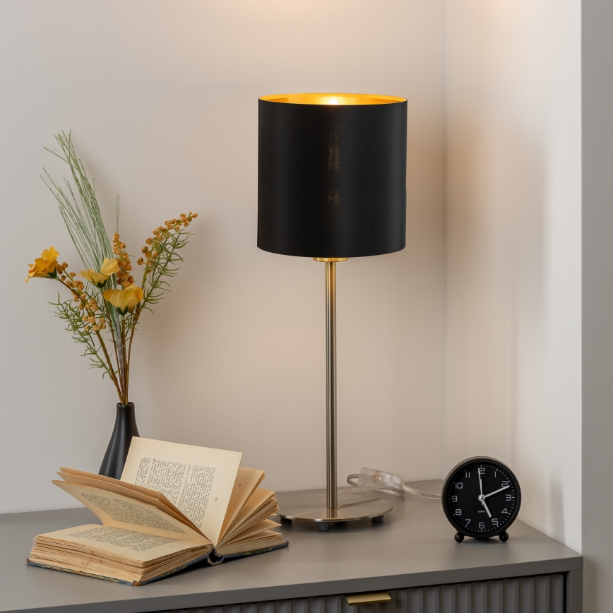 Eglo - Επιτραπέζιο φωτιστικό LED TUNJA 1xE27/60W/230V 38,5 cm ματ χρώμιο/μαύρο