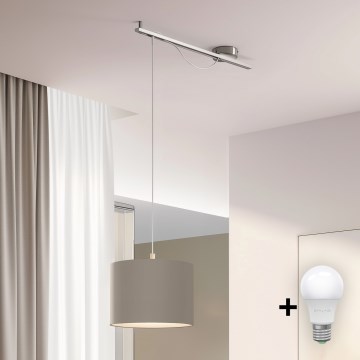 Eglo -  Κρεμαστό φωτιστικό οροφής LED CALCENA 1xE27/60W/230V χρώμιο/taupe