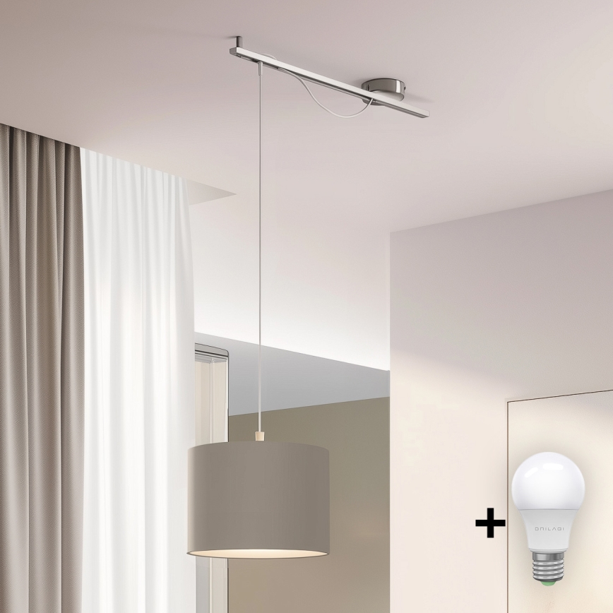Eglo -  Κρεμαστό φωτιστικό οροφής LED CALCENA 1xE27/60W/230V χρώμιο/taupe
