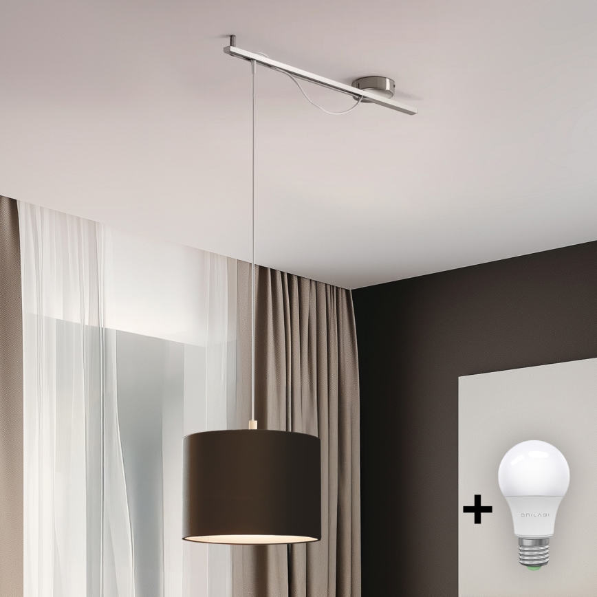 Eglo -  Κρεμαστό φωτιστικό οροφής LED CALCENA 1xE27/60W/230V χρώμιο/καφέ