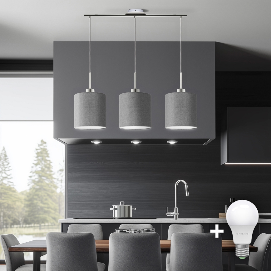 Eglo -  Κρεμαστό φωτιστικό οροφής LED TUNJA 3xE27/60W/230V γκρι