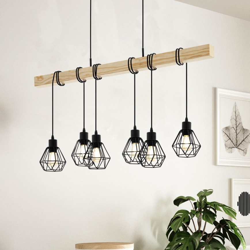 Eglo -Κρεμαστό φωτιστικό οροφής TOWNSHEND 6xE27/60W/230V - FSC πιστοποιημένο