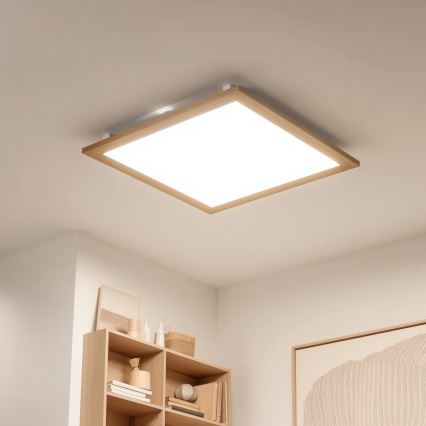 Eglo - Πάνελ πλαφονιέρα LED SALOBRENA-RW WOOD LED/34W/230V 2700/4000K 64x64 cm καφέ