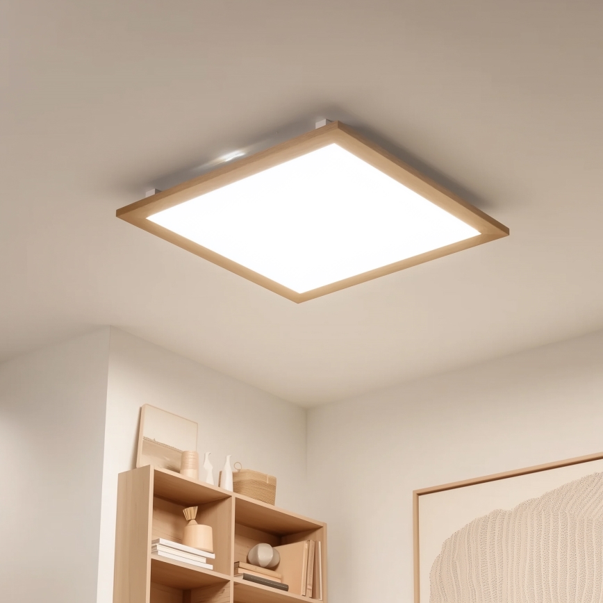 Eglo - Πάνελ πλαφονιέρα LED SALOBRENA-RW WOOD LED/34W/230V 2700/4000K 64x64 cm καφέ