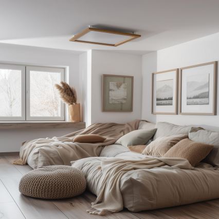 Eglo - Πάνελ πλαφονιέρα LED SALOBRENA-RW WOOD LED/34W/230V 2700/4000K 64x64 cm καφέ
